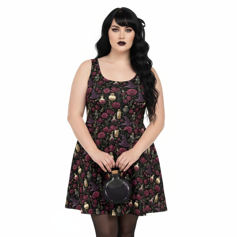 Gothic Witchy Whimsigoth Rose Fit & Flare Dress - Picture 13 of 14